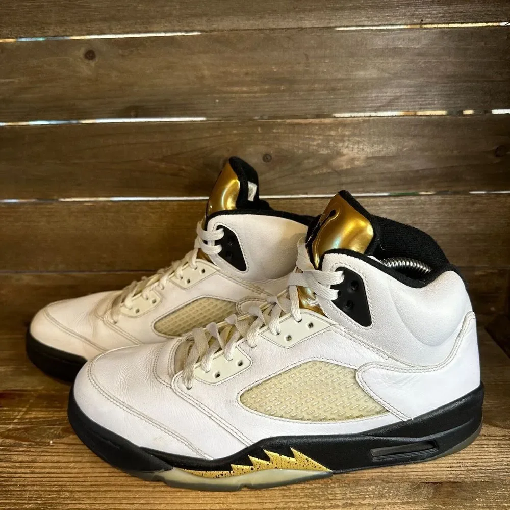 Mens Nike Jordan 5 Retro Olympic White Basketball Athletic Shoes Sneakers Size 9